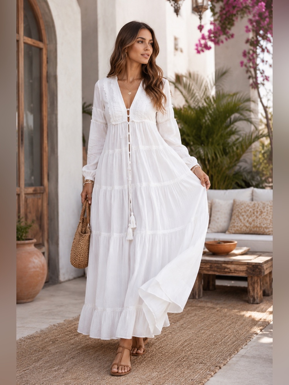 Area Stars Ali Tassel Tie Long Sleeve Boho Maxi Dress